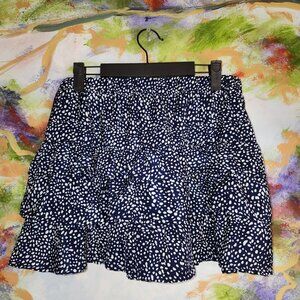 Navy & White Polka Dot Tiered Elastic Waist Skirt - Size S